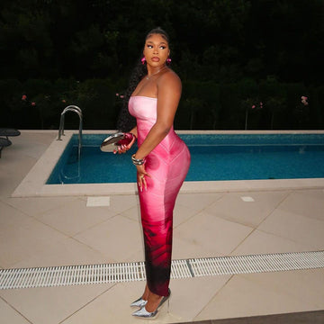 Summer 2025 New Temperament Dress Holiday Casual Sexy Bras Printed Long Dress DJPT